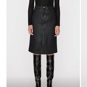 Frame Black Slit-Front Coated Midi Skirt 25